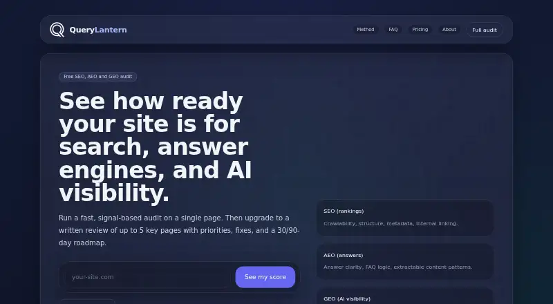 The QueryLantern homepage