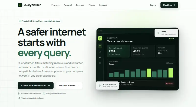 QueryWarden's website