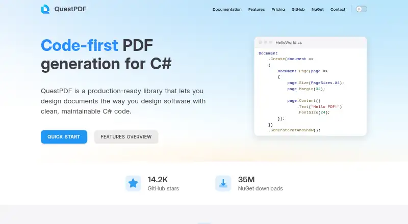 QuestPDF's website