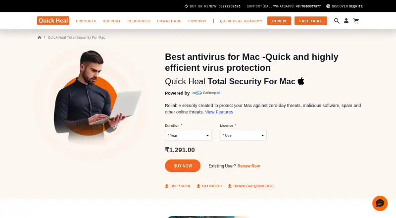 Quick Heal Total Security for Mac's website