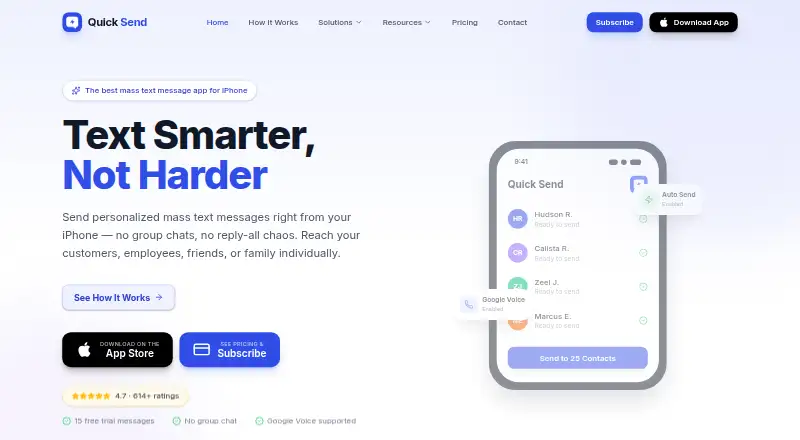 Quick Send's website