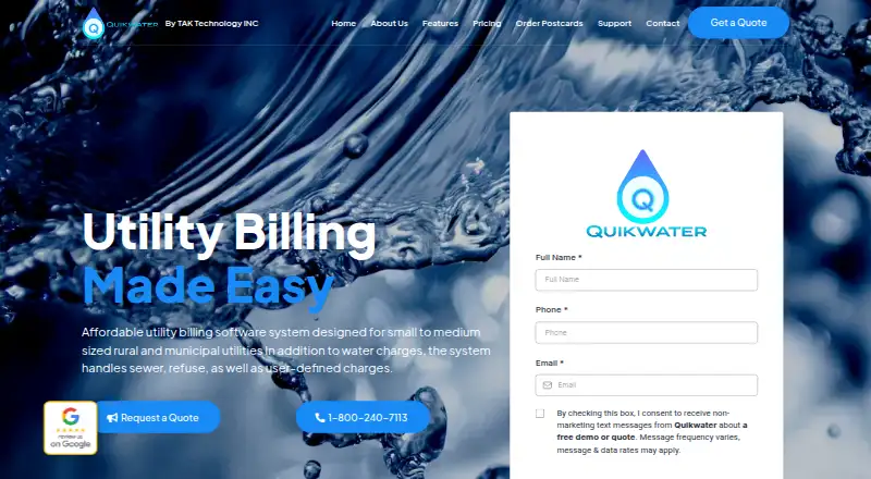 The QuikWater homepage