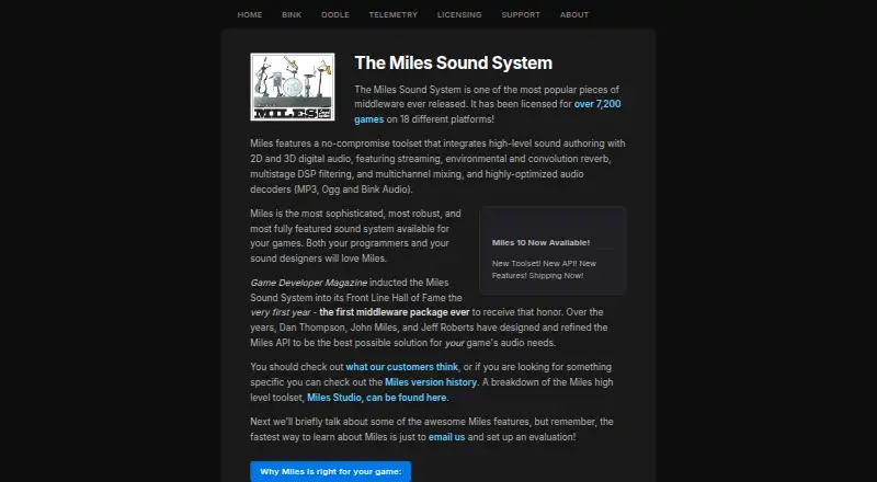 Miles Sound System's website