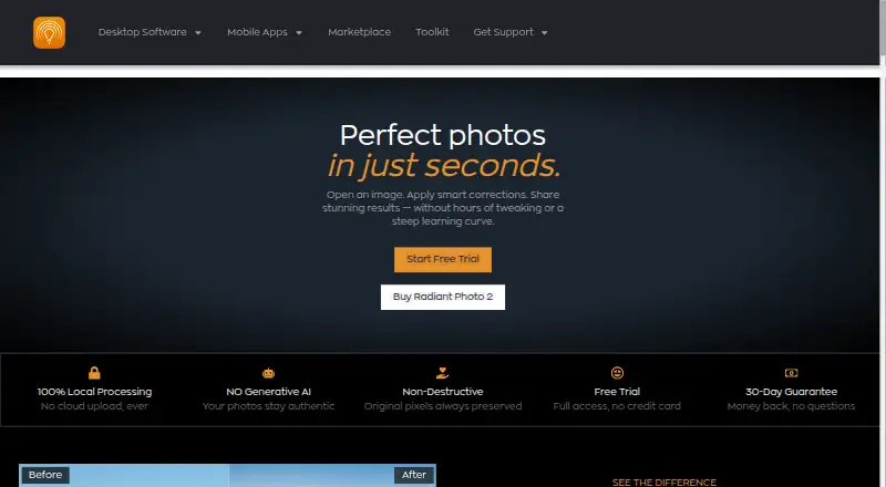 The Radiant Photo homepage