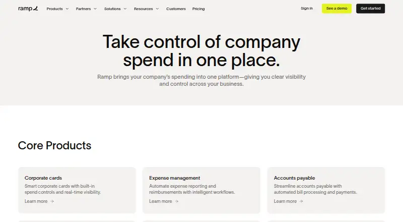 Ramp Expense Management's website