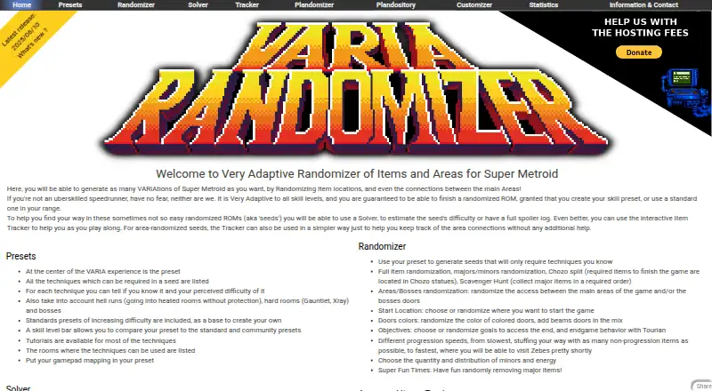 VARIA Randomizer's website