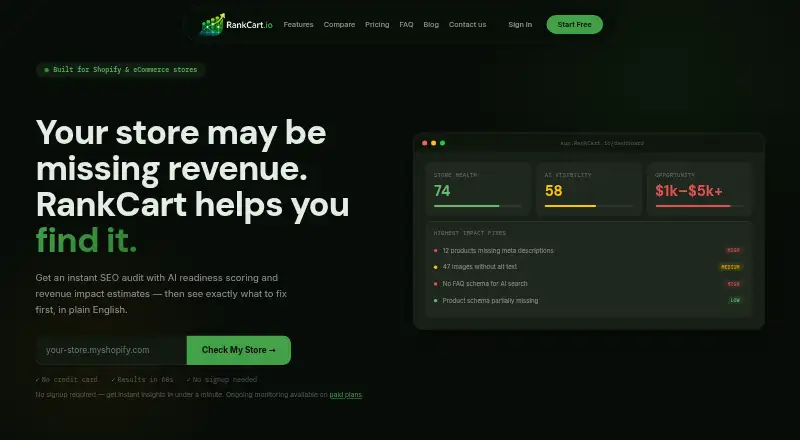 RankCart's website