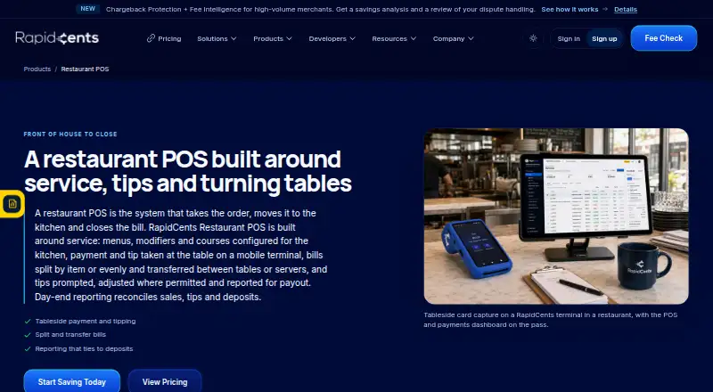 RapidCents Restaurant POS's website