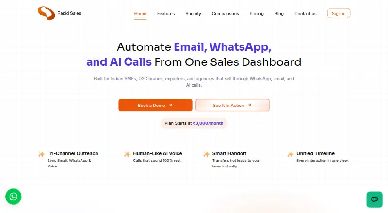 The RapidSales homepage