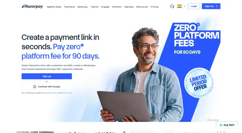 The Razorpay Payment Links homepage