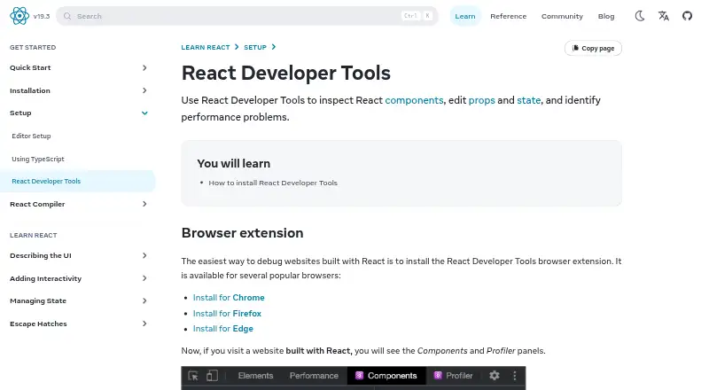 React Developer Tools's website