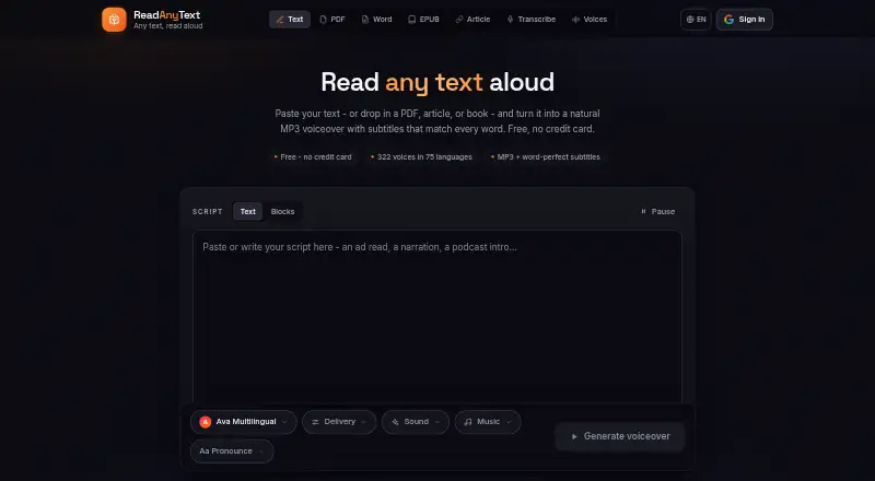 ReadAnyText's website
