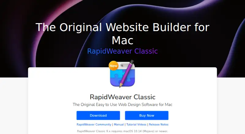 The RapidWeaver Classic homepage