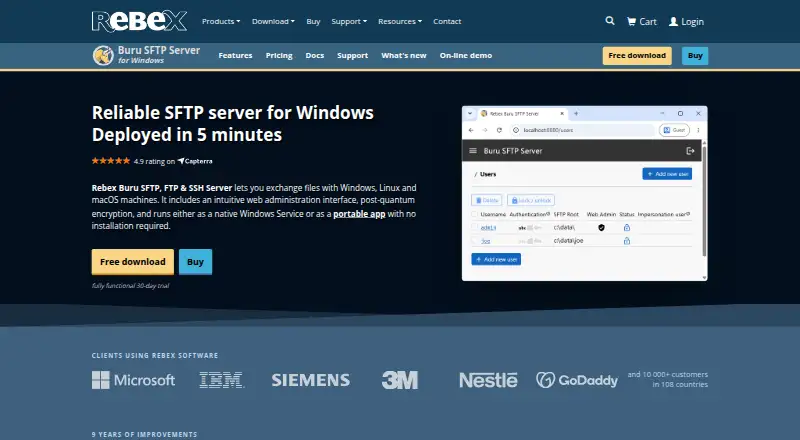 Rebex Buru SFTP Server's website