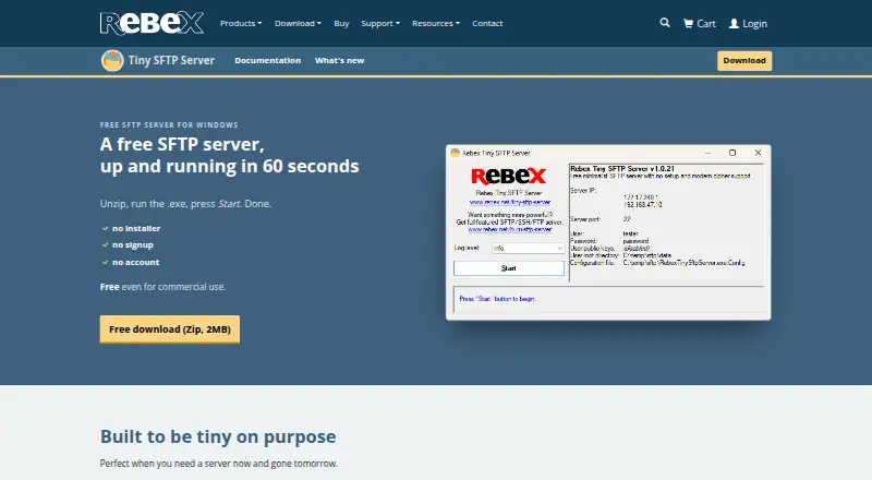 Rebex Tiny SFTP Server's website