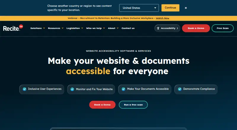The Recite Me Accessibility Checker homepage