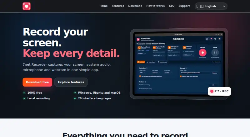 The 7net Recorder homepage