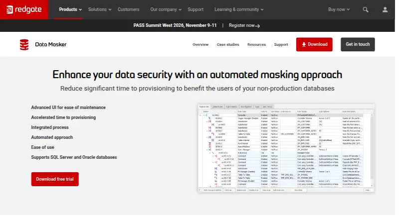 Redgate Data Masker's website