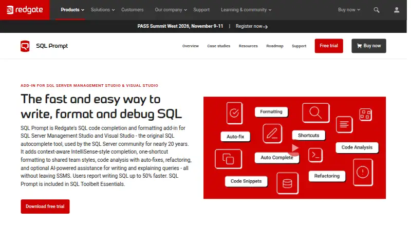 Redgate SQL Prompt's website