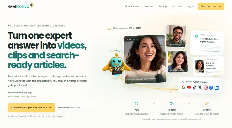 The ReelConvo homepage