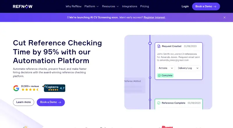 The RefNow homepage