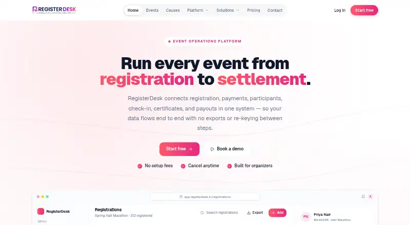 The RegisterDesk homepage