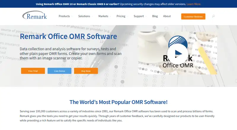Remark Office OMR's website