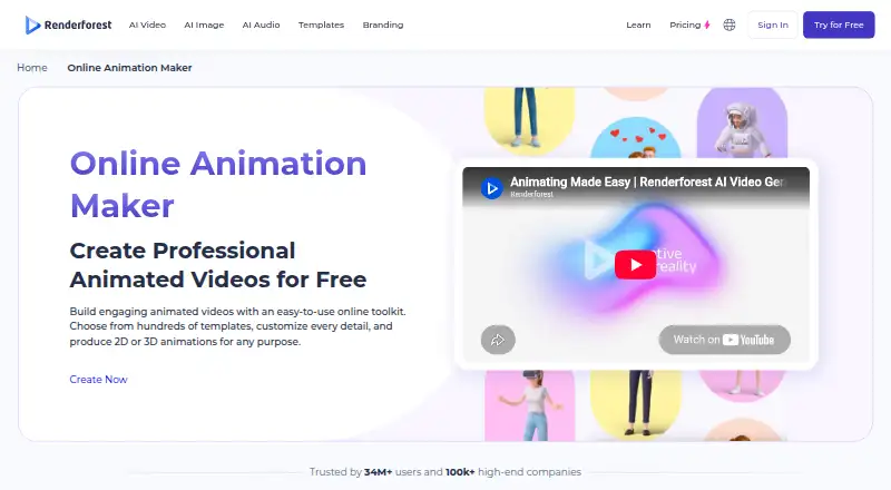 Renderforest Animation Maker's website