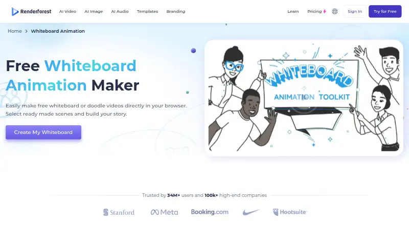 Renderforest Whiteboard Animation's website