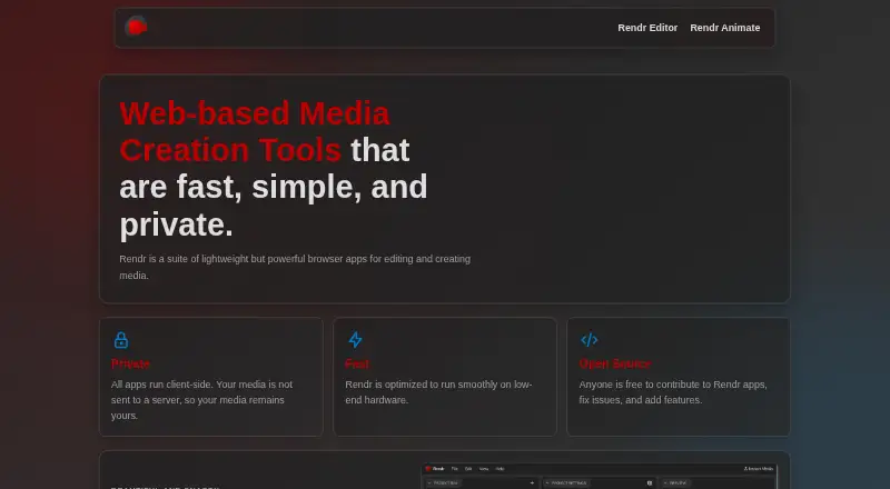 The Rendr Editor homepage