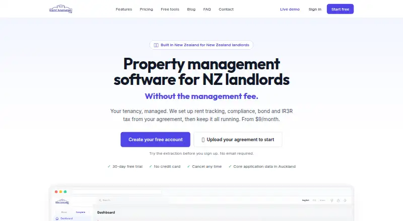 The RentManager NZ homepage
