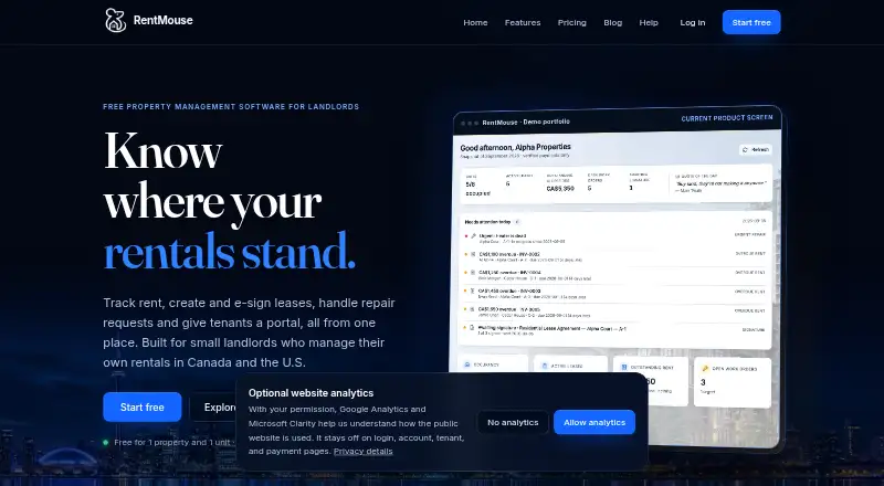 The RentMouse homepage
