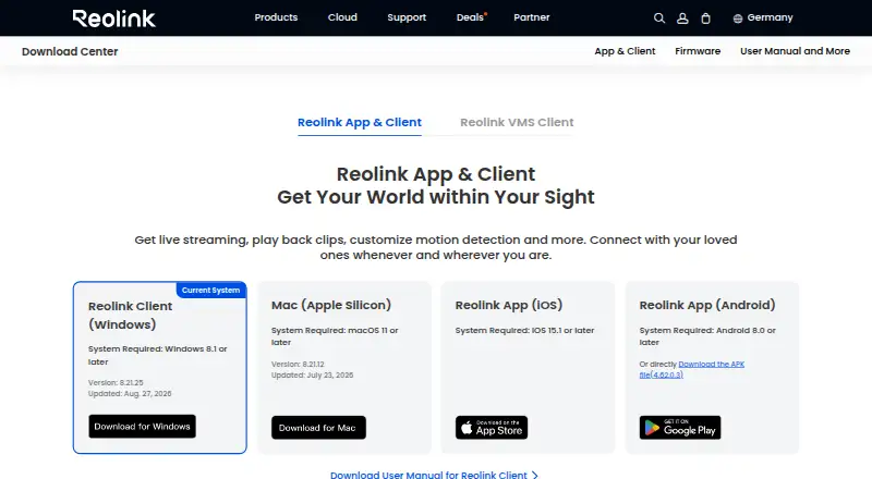 Reolink App's website