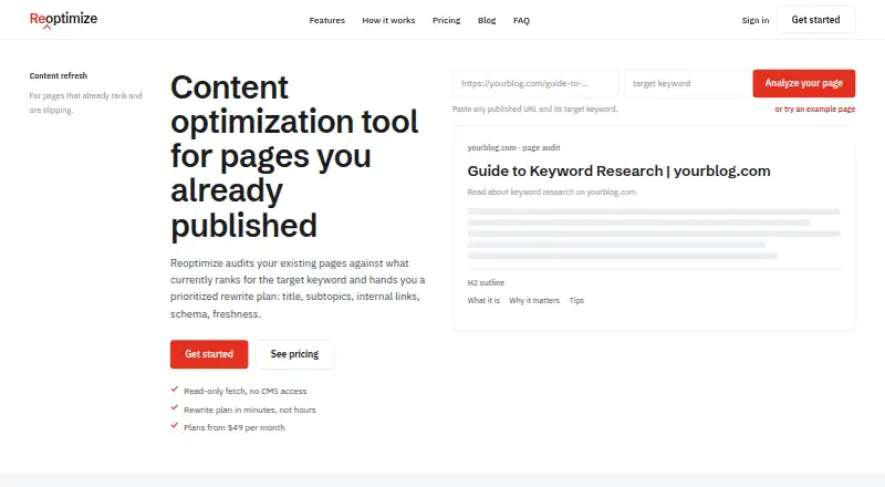 The Reoptimize homepage