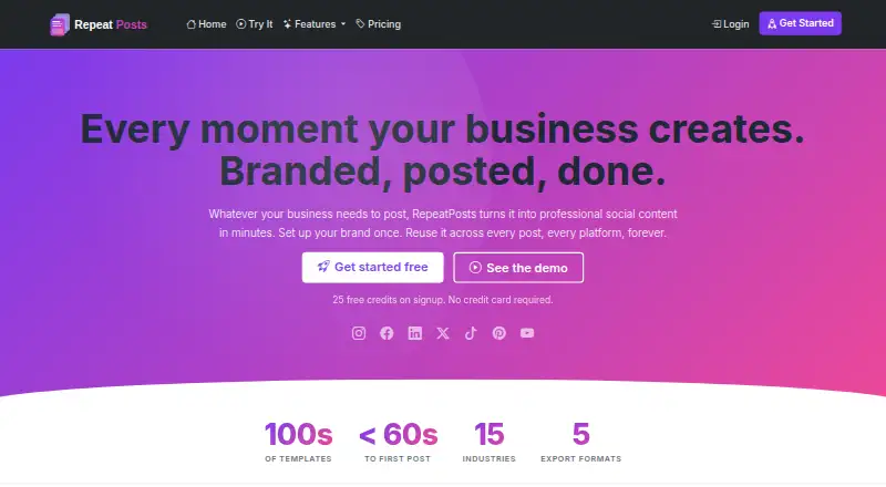 The RepeatPosts homepage