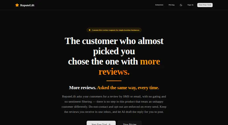 The ReputeLift homepage