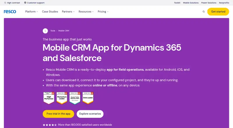 The Resco Cloud CRM homepage