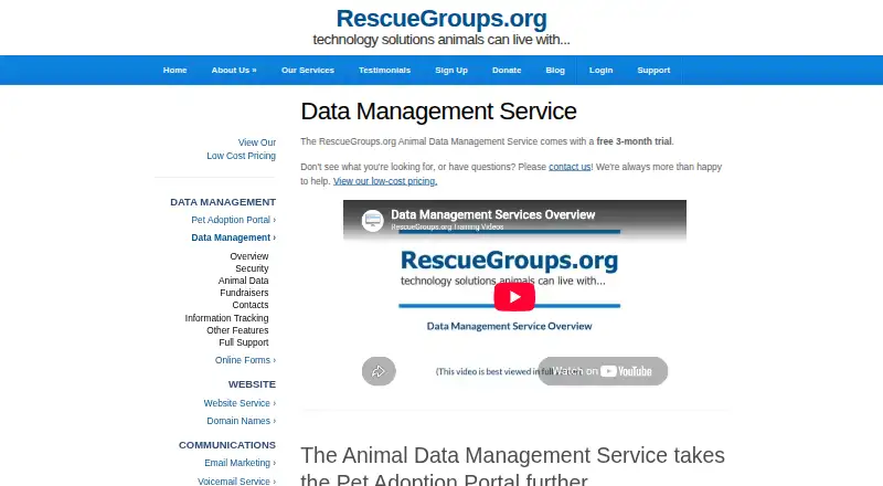 RescueGroups.org Data Management Service's website
