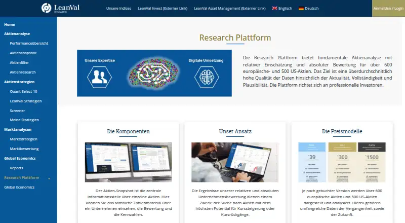 LeanVal Research Platform's website