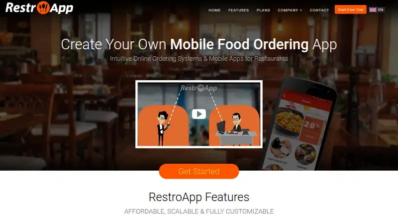 The RestroApp homepage