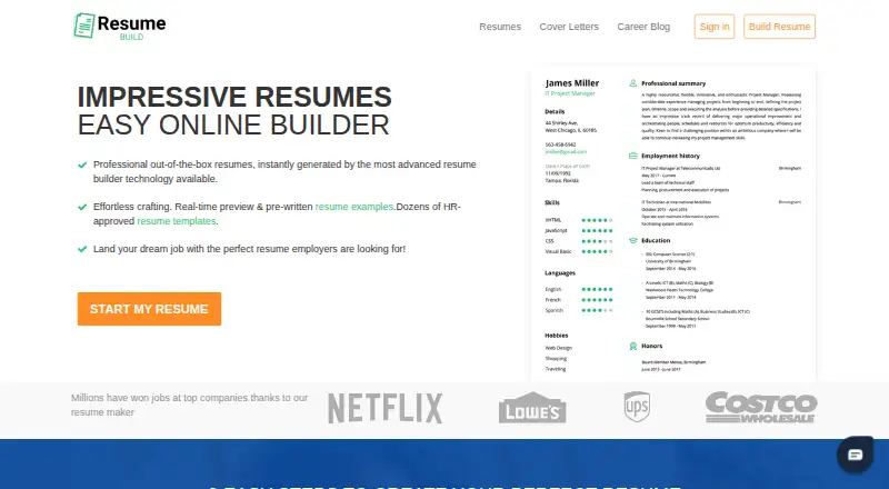 ResumeBuild's website