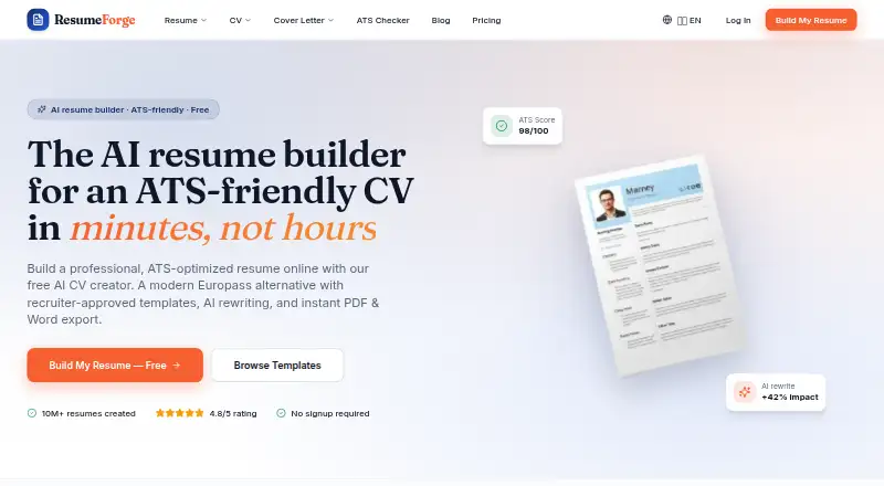 ResumeForge's website