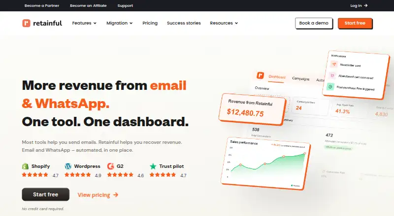 The Retainful homepage