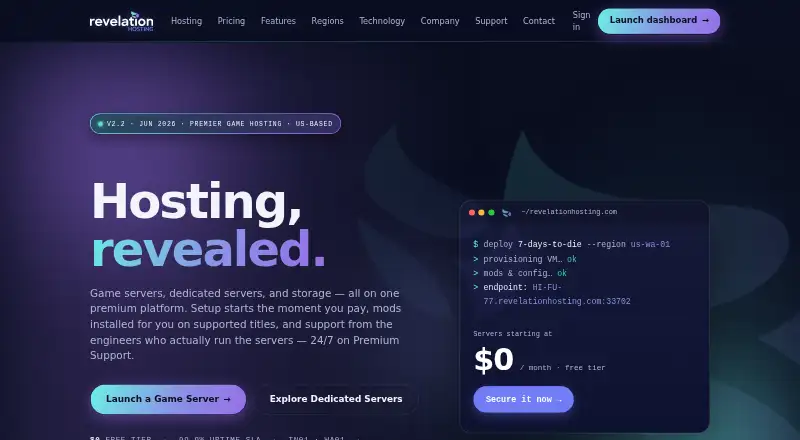 Revelation Hosting's website