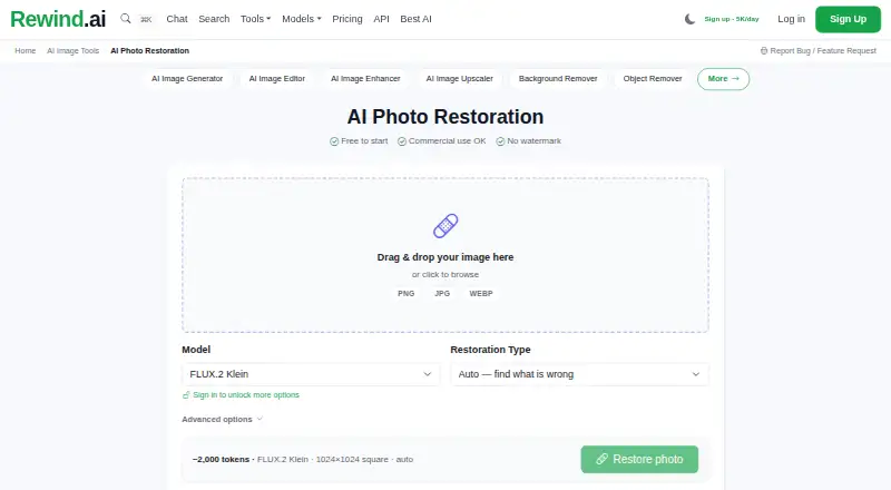 Rewind AI Photo Restorer's website