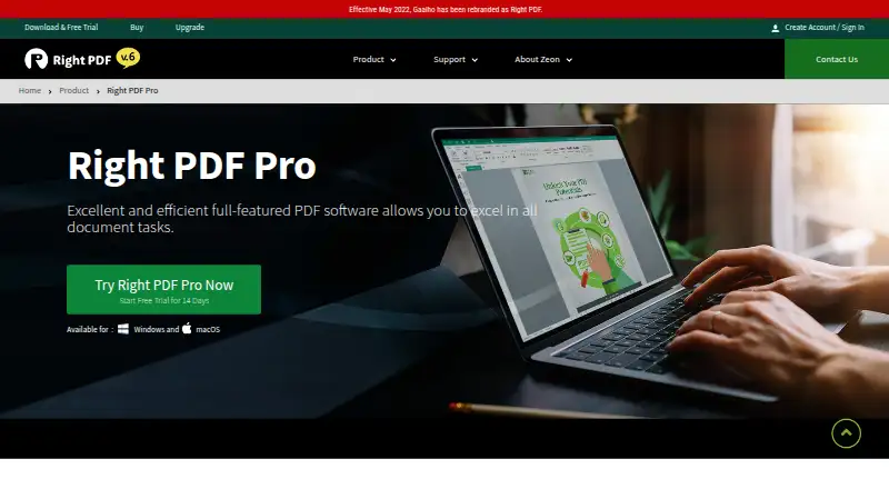 The Right PDF Pro homepage