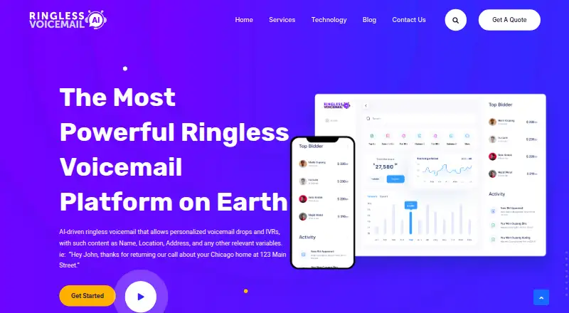 Ringless Voicemail AI's website