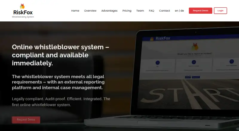 RiskFox Whistleblower System's website