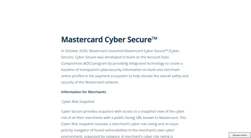 Mastercard Cyber Secure's website