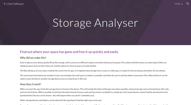 The Storage Analyser homepage